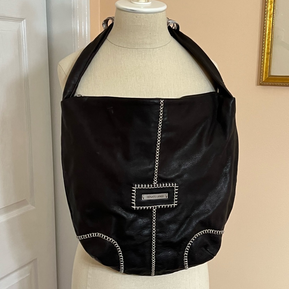 Renato Angi Venice Italy Black Leather Handbag